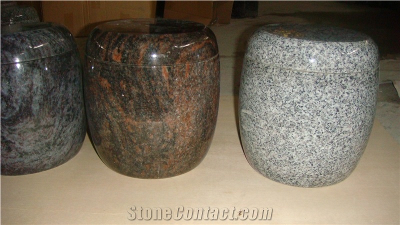 China Multicolor Granite Memorial Accessories Funeral Urns for Ashes, Cremation Oval Urns, Cemetery Monumental Round Cinerary Casket, Natural Stone Crematorium Urn Vaults
