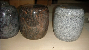 China Multicolor Granite Memorial Accessories Funeral Urns for Ashes, Cremation Oval Urns, Cemetery Monumental Round Cinerary Casket, Natural Stone Crematorium Urn Vaults