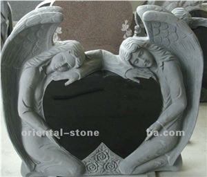China Shanxi Black Granite Heart Carving Headstones, Cemetery Angel Engraved Tombstones, Western American Style Single Monuments, Custom Tombstone Monument Design, Memorial Stone Sculpture Gravestone