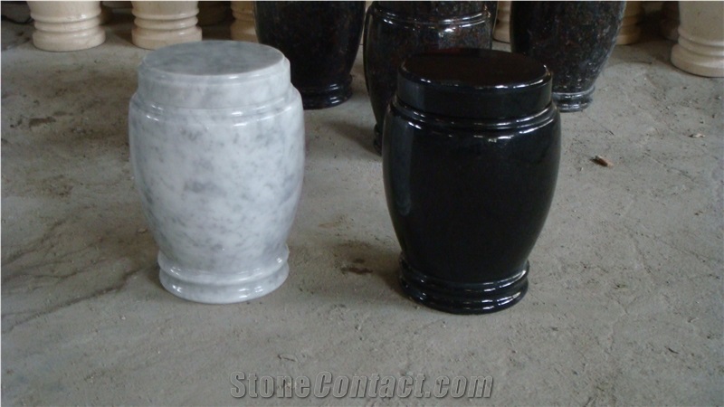China White Marble Memorial Accessories Funeral Urns for Ashes, Cremation Oval Urns, Cemetery Monumental Round Cinerary Casket, Natural Stone Urn Vaults