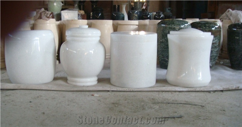China White Marble Memorial Funeral Accessories Oval Urns for Ashes, Cremation Round Urns, Monumental Crematorium Accessories Cinerary Casket, Natural Stone Urn Vaults