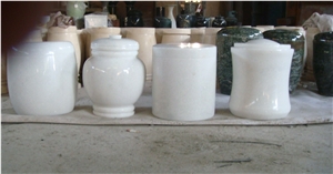 China White Marble Memorial Funeral Accessories Oval Urns for Ashes, Cremation Round Urns, Monumental Crematorium Accessories Cinerary Casket, Natural Stone Urn Vaults