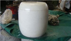 China White Marble Memorial Funeral Crematorium Accessories Urns for Ashes, Natural Stone Cinerary Casket for Cemetery,Cremation Round Urns, Monumental Urns, Urn Vaults