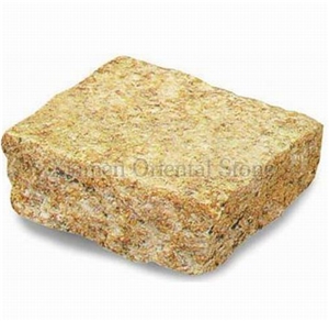 China Yellow Granite Outdoor Floor Covering Cleft Edge Cube Stone, Exterior Pattern Paving Sets, Garden Decoration Walkway Pavers, Paving Stone, Landscaping Stones Cobble Stone
