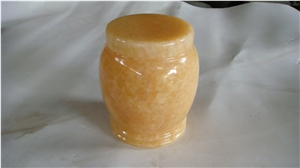 China Yellow Onyx Memorial Funeral Accessories Urns for Ashes, Cremation Round Urns, Monumental Crematorium Stone Cinerary Casket, Natural Stone Urn Vaults