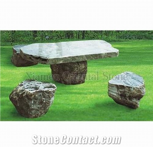 China Yongchun Green Granite Garden Bench Tables, Exterior Stone Benches Street Furniture, Garden Sculptured Table Sets, Outdoor Landscaping Stones Park Chairs