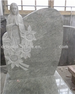 Green Wave China Granite Flower Carving Headstones, Cemetery Engraved Tombstones, Memorial Stone Gravestones, Custom Tombstone Monument Design, Western Style Single Monuments