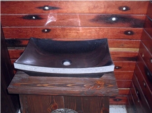 Mongolia Black Basalt Vessel Basin, Rectangle Sinks for Bathroom Outside