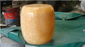 Yellow Onyx Memorial Funeral accessories Urns for ashes, Natural Stone Cinerary casket for Cemetery, Cremation Round Urns