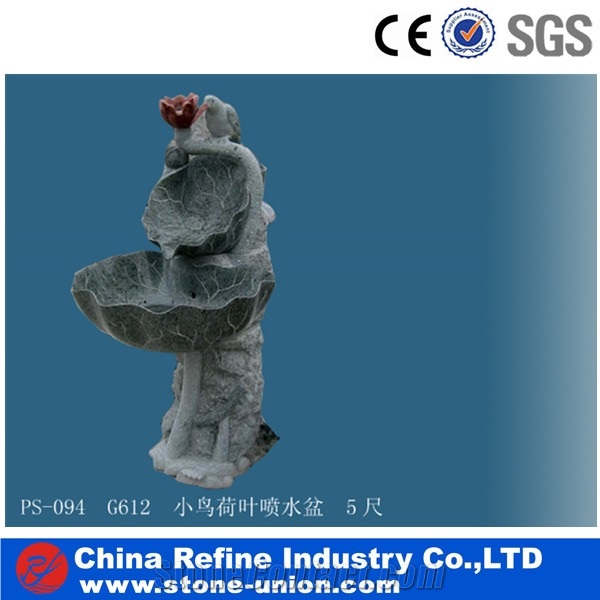 Carving Birds and Lotus Water Fountain,Sculptured Fountain,Granite Floating Sphere Fountain,Handcarved Exterior Fountains for Garden Decoration