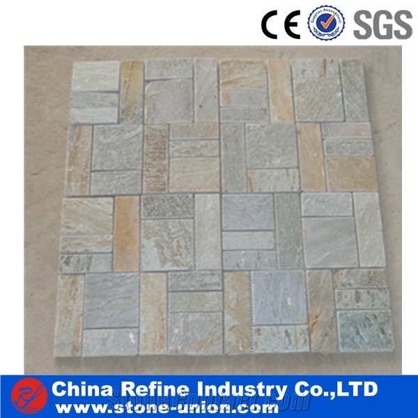 Cheap Rusty Slate Mosaic Tile for Walling Flooring,Slate Stone Mosaic Tile,Slate Mosaic Tile Pattern,High Quality Slate Mosaic for Inside Decoration