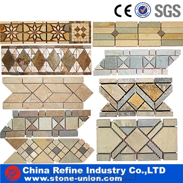China Hot Sale Marble Mosaic Border Line,Marble Mosaic Flower Pattern Border Designs,Wave Pattern Marble Mosaic,Flower Pattern Mosaic Border