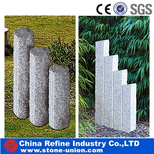 Chinese Grey Granite Natural Stone Palisade, Granite Pillars, Grey Stone Customized Garden Wall,Flamed and Brushed Surface Pillars Palisades