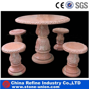 Garden Marble Table and Stools,China Cheap Green Marble Outdoor Natural Stone Round Table and Chair Set,Polished Stone Marble Bench and Tables