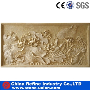 Marble Stone Relief Fish Sculpture,Chinese Sichuan Beige Sandstone Stone Reliefs,Tv Background Decoration,Lobby Walling Tile,Wall Covering Tiles