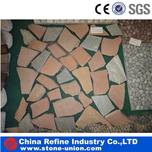 Outdoor Crazy Paving Slate Tile & Slab,Rusty Slate Floor and Wall Tiles Covering,Cheap Slate Paving Stone,Loose Crazy Black Slate Paving Stone on Net, Cheap Paving Stone Mold Flexible Thin Slate Mesh