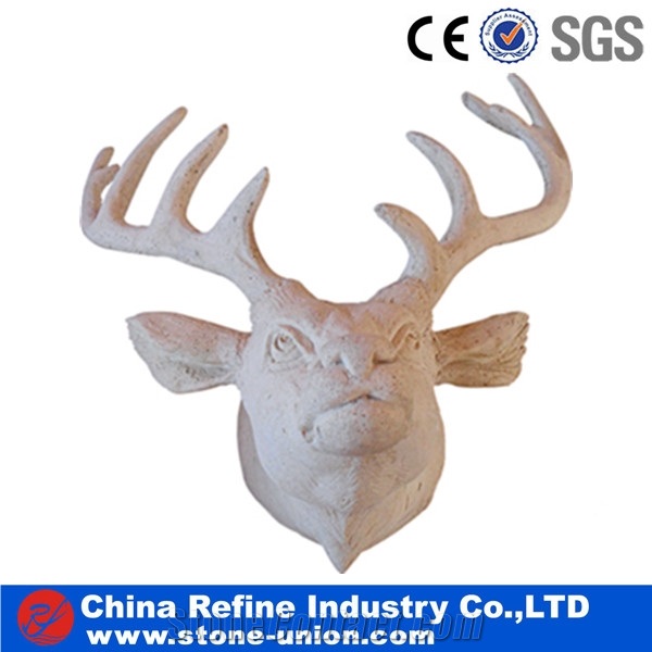 White Deer Head Stone Sculpture, White Marble Sculpture & Statue,China Carving Handcrafts,Animal Sculptures