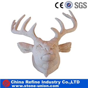 White Deer Head Stone Sculpture, White Marble Sculpture & Statue,China Carving Handcrafts,Animal Sculptures