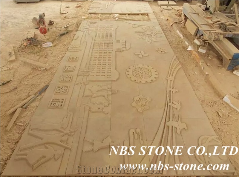 Beige Sandstone Carving Relief, Wall Reliefs