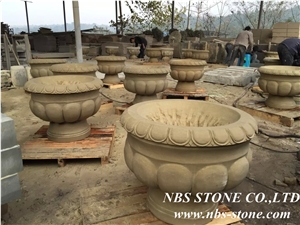 Beige Sandstone Flower Pots, Exterior Flower Pots, Flower Stand