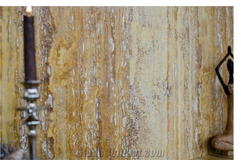 Alm Copper Gold Travertine Vein Cut Tiles & Slabs, Yellow Travertine Flooring Tiles, Walling Tiles