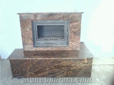 Rain Forest Brown Marble Fireplace Surround, Brown Marble Fireplace India