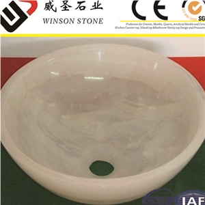 China White Onyx Bathroom Sinks & Basins ,High Polished White Onyx Flower Shaped Wash Basins