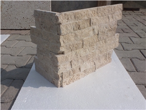 Classic Light Travertine L Shape Corner/Split Face, Beige Travertine Cultured Stone, Building Stone