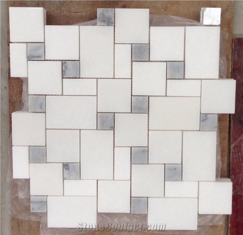 China Imperial White Marble Floor Mosaic, Oriental White Marble Mosaic Tiles