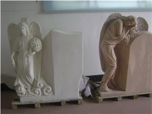 Chinese Pure White Marble Angel Monuments, Western Style Tombstone, Engraved Headstones
