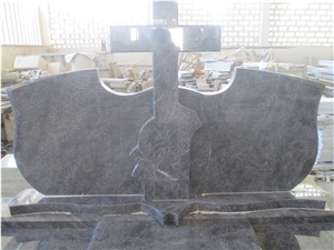 Bahama Blue Granite Tombstones, Blue Granite Cross Headstone, Double Poland Style Tombstones