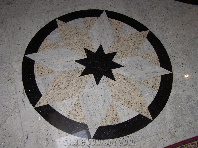 Beige and Black Marble Mixed Waterjet Medallions, Round Floor Medallions, Marble Carpet Medallions for Hotel Lobby