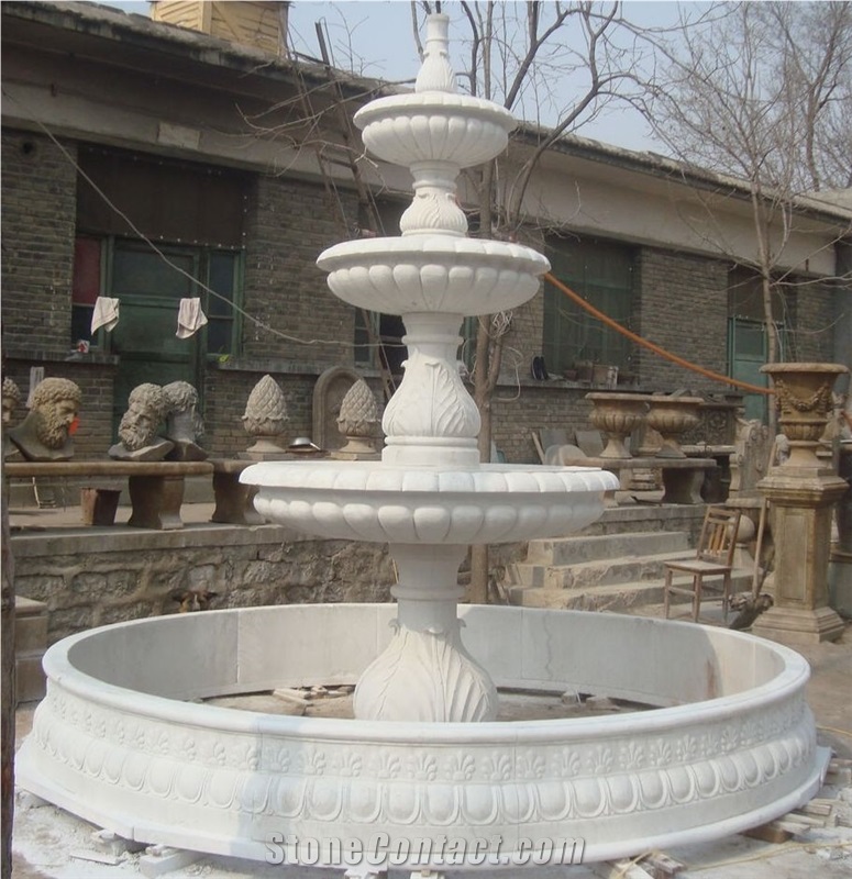 China Hunan White Marble Garden Fountains, China Marble Water Features, Exterior Fountains, Sculptured Fountains