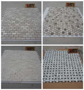 China Popular Diamond Basketweave Shaped Marble Polished Mosaic Tiles for Floor Wall Decoration, Chipped Mosaic Natural Building Stone Indoor Use, Hotel Lobby, Bathroom, Living Room, High Quality