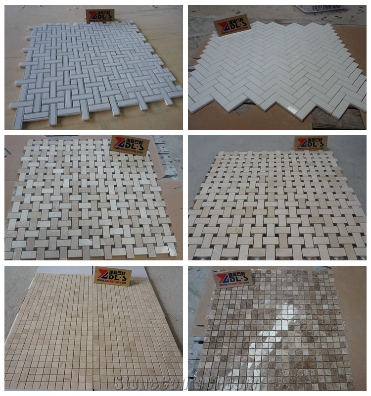 China Popular Diamond Basketweave Shaped Marble Polished Mosaic Tiles for Floor Wall Decoration, Chipped Mosaic Natural Building Stone Indoor Use, Hotel Lobby, Bathroom, Living Room, High Quality