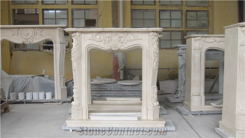 Crema Marfil Marble Fireplace, Beige Marble Fireplace Surround Decorating, Marble Fireplace Mantel