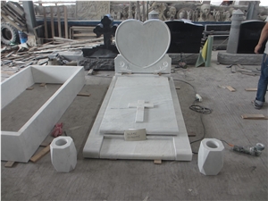 Hunan White Marble Tombstones, China White Marble Heart Headstones, Western Single Monuments with Cross