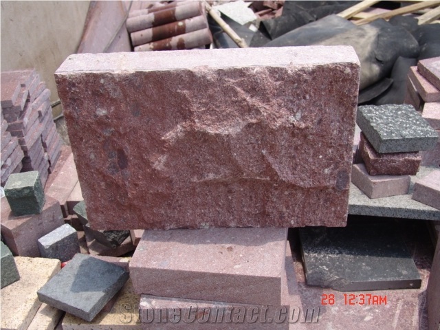 Ocean Red Granite Mushroom Stone Tiles, China Cheap Granite Mushroom Wall Cladding, Red Granite Mushroomed Cladding