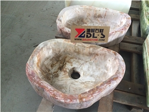 Petrified Wood Stone Round Wash Basins, Vessel Sinks, Wood Stone Round Sinks for Bathroom