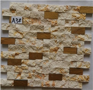 Sunny Yellow Marble + Yellow Slate Mosaic Tiles, Split Face Mosaic Pattern, Yellow Stone Wall Chipped Mosaic Tiles