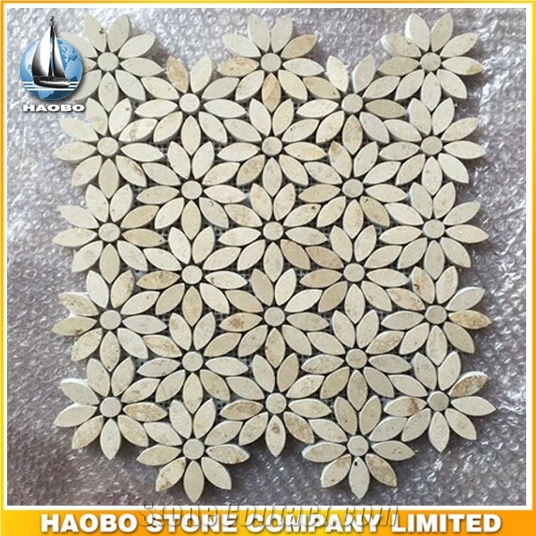 Beige Limestone Wall Tiles Wholesale Mosaic Tiles Flower Types Polished