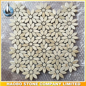 Beige Limestone Wall Tiles Wholesale Mosaic Tiles Flower Types Polished