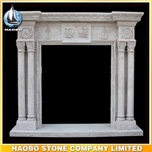 Quality Hand Carved Antique Design Fireplace Mantel with Carvings Travertine