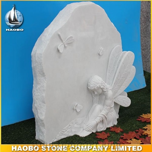 Quality Hand Carved White Marble Headstone Angel Design