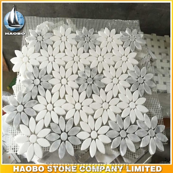 Quartzite Mosaic Tiles Wholesale Polished Artificial Stone Mosaic Wall Tiles Flower Design