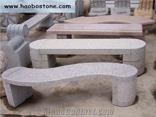 Wanxia Red Marble Garden Bench, Sunglow Red Marble Bench