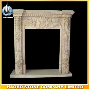 Yellow Marble Antique Fireplace Surround Customized Hand Carved Details