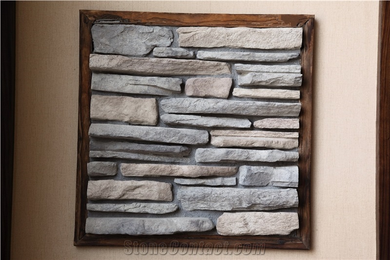 Grey Artificial Cultured Stone, Wall Cladding, Stacked Stone
