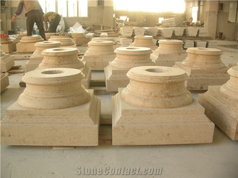 Beige Marble Columns Bases&Tops,Sculptured Columns Tops,Yellow Stone Columns,Pedestal Columns,China Columns Suppliers,Natural Stone Columns,Good Quality&Price Columns,