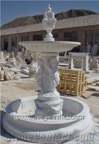 Beige Marble Sculptured Fountains, Garden Fountains, China Yellow Marble Western New Design Modern Exterior Fountain
